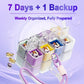 Cube-Shaped Weekly Pill Organizer with Carabiner Clip – 7 Compartment Portable Medicine Case, Airtight & Moisture-Resistant for Daily Vitamins or Emergency Use (Rainbow)