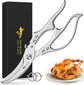 Heavy Duty Kitchen Shears, Poultry Scissors for Cutting Chicken Bones, German Stainless Steel, All-Metal Design, Spring-Loaded, Dishwasher Safe (Silver)