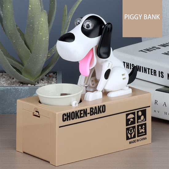 Interactive Dog Coin Bank – Automatic Electric Money Saving Piggy Bank with Moving Dog Design – Fun Kids Gift & Desk Decor (White)