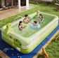 Inflatable Swimming Pool 260×160×56cm with Canopy & Dinosaur Spray – Kids Outdoor Water Play Set for Backyard, Garden, Summer Fun (Green)