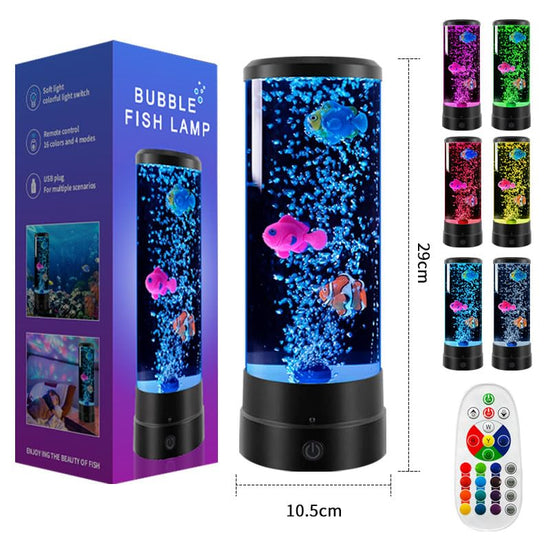 Color-Changing Bubble Fish Lamp – LED Night Light with Remote Control, Realistic Fish & Bubbles, Soft Glow for Bedroom, Kids’ Room, Desk Decor (Black)