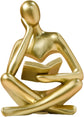 Abstract Reading Thinker Statue for Home Decor, Modern Resin Sculpture Figurine for Bookshelf, Desk & Living Room (Gold)