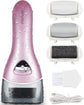 Electric Foot File Rechargeable Pedicure Tool – 3 Interchangeable Rollers (Fine, Regular, Coarse), IPX6 Waterproof, 2-Speed Motor, LED Power Indicator, USB Charging, Includes Cleaning Brush, Compact & Quiet for Home Spa (Pink)