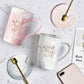 Best Mom Ever Coffee Mug Gift Set with Lid, Spoon & Coaster, 14oz Pink Marble Ceramic Cup for Mother&