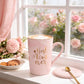 Best Mom Ever Coffee Mug Gift Set with Lid, Spoon & Coaster, 14oz Pink Marble Ceramic Cup for Mother&