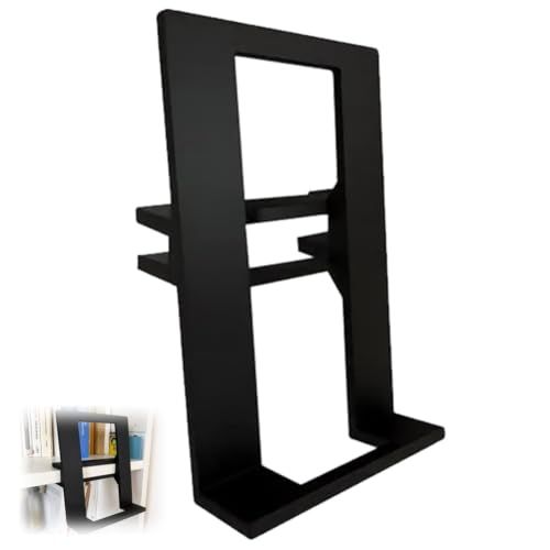 Small Invisible Floating Bookshelf Holder, Black Metal Slide-On Book Display Organizer, No Drilling Space Saving Storage Stand for Shelves Cabinets Home Library Office Reading Room Book Lover