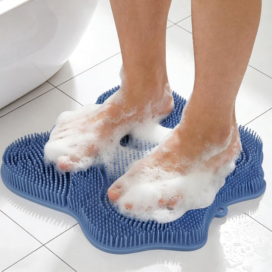 Silicone Shower Foot Scrubber Mat, Non-Slip Suction Cups for Floor & Tub Wall, Exfoliation & Massage, No Bending, Fits Up to Men&