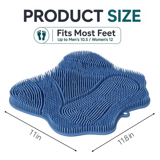 Silicone Shower Foot Scrubber Mat, Non-Slip Suction Cups for Floor & Tub Wall, Exfoliation & Massage, No Bending, Fits Up to Men&