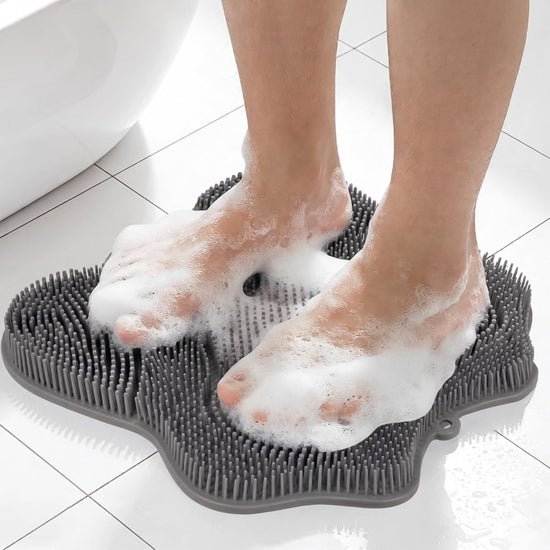 Silicone Shower Foot Scrubber Mat, Non-Slip Suction Cups for Floor & Tub Wall, Exfoliation & Massage, No Bending, Fits Up to Men&