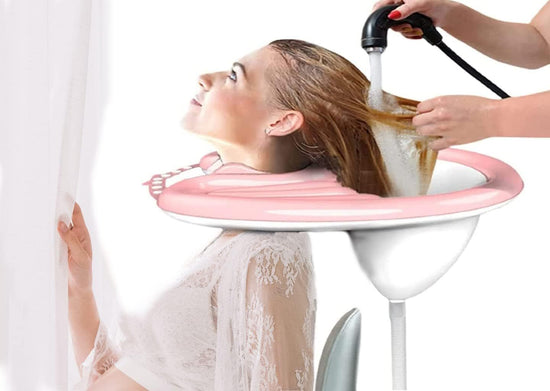 Inflatable Shampoo Basin with Drain Hose, Foldable
Reclining Design, 230g Lightweight, Adjustable Neck Opening, Complete Accessories Set, Elderly & Pregnant Use(Pink)