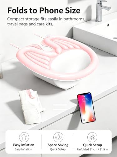 Inflatable Shampoo Basin with Drain Hose, Foldable
Reclining Design, 230g Lightweight, Adjustable Neck Opening, Complete Accessories Set, Elderly & Pregnant Use(Pink)