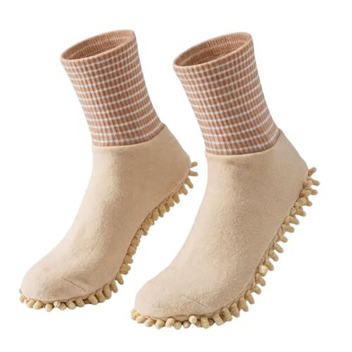 Microfiber Creative Socks for Floor Cleaning Washable Lazy Floor Mopping Slippers Soft Warm Dusting Shoes for Home, 1Pair (Brown)