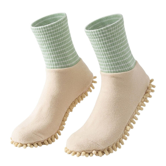 Microfiber Creative Socks for Floor Cleaning Washable Lazy Floor Mopping Slippers Soft Warm Dusting Shoes for Home, 1Pair (Green)