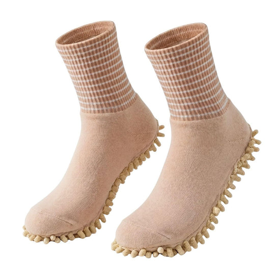 Microfiber Creative Socks for Floor Cleaning Washable Lazy Floor Mopping Slippers Soft Warm Dusting Shoes for Home, 1Pair (Khaki)