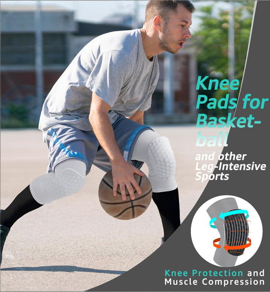 Honeycomb Knee Pads for Kids, Teens & Adults – Protective Compression Knee Guards for Basketball, Football, Cycling & Running(White,S)