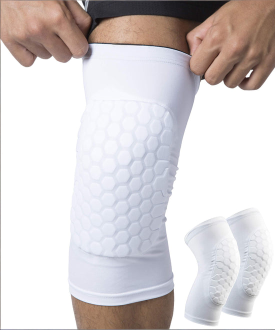 Honeycomb Knee Pads for Kids, Teens & Adults – Protective Compression Knee Guards for Basketball, Football, Cycling & Running(White,XXL)