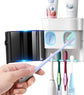 Wall-Mounted Toothbrush Holder & Automatic Toothpaste Dispenser with Magnetic Dust Cover for Family Bathroom (Black)