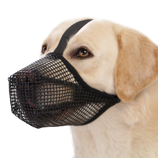 Soft Mesh Dog Muzzle for Small Medium Large Dogs – Breathable Adjustable Anti-Bite Chewing Guard with Overhead Strap – Fits Labrador, German Shepherd, Golden Retriever – 5 Sizes (Black,L)