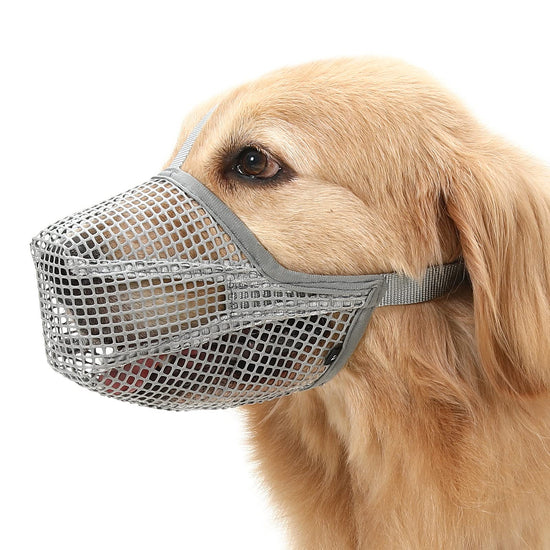 Soft Mesh Dog Muzzle for Small Medium Large Dogs – Breathable Adjustable Anti-Bite Chewing Guard with Overhead Strap – Fits Labrador, German Shepherd, Golden Retriever – 5 Sizes (Grey,M)