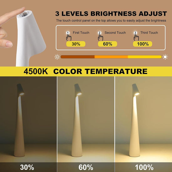 Portable LED Table Lamp 13.5" H – Touch Control, 3 Brightness Levels, Rechargeable Desk Light for Bedroom, Outdoor, Gift (White) | Other Colors Available in Store