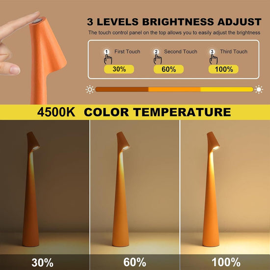 Portable LED Table Lamp 13.5" H – Touch Control, 3 Brightness Levels, Rechargeable Desk Light for Bedroom, Outdoor, Gift (Orange) | Other Colors Available in Store