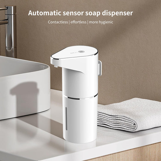Automatic Sensor Foam Soap Dispenser – 350mL Rechargeable Touchless Hand Soap Pump with 3 Adjustable Levels & Type-C Charging (White)