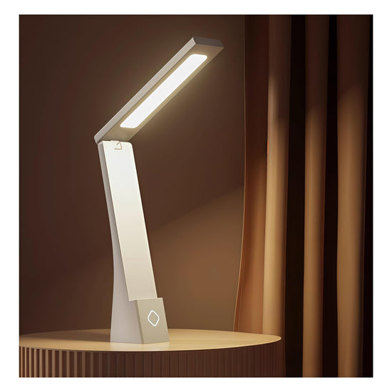 USB Rechargeable Foldable LED Desk Lamp – Touch Control, 3-Color Temperature, Stepless Dimming, 120° Adjustable Arm, Built-in Phone Stand, Flicker-Free & Blue Light Filtered, Ideal for Study, Office, Bedroom, Dorm; Compact & Modern Design (White,3600mA)