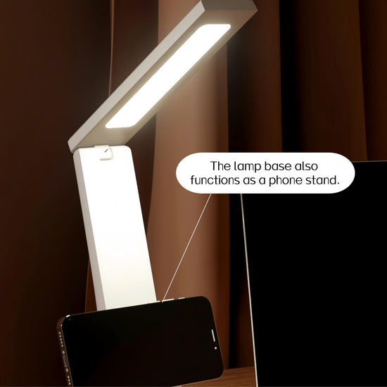 USB Rechargeable Foldable LED Desk Lamp – Touch Control, 3-Color Temperature, Stepless Dimming, 120° Adjustable Arm, Built-in Phone Stand, Flicker-Free & Blue Light Filtered, Ideal for Study, Office, Bedroom, Dorm; Compact & Modern Design (White,6000mA)