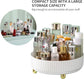 360° Rotating Cosmetic Organizer with Gold Feet – Silent Smooth Turntable for Skincare, Makeup, Brushes, Perfume & Jewelry, Large Capacity Desktop Storage Tray, Non-Slip Base, Easy Access Vanity Organizer (White)