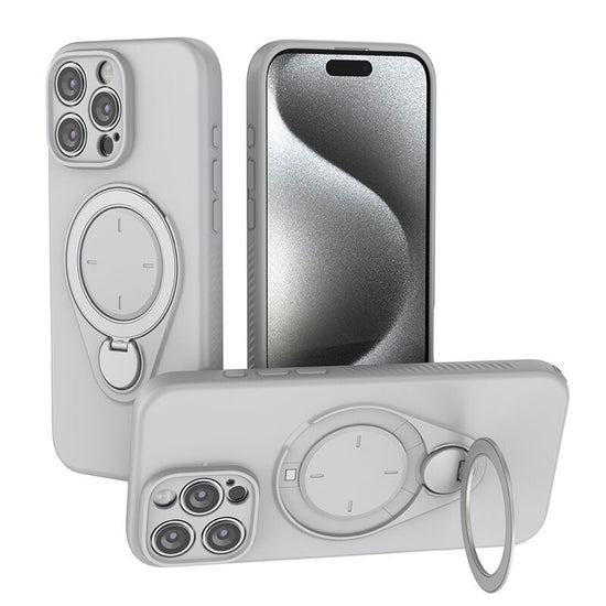 Magnetic Shockproof Case with 360-Degree Rotating Ring Stand for iPhone 16 Pro – Slim Protective Phone Cover with Airbag Corners and Wireless Charging Support for Home, Office, Travel and Daily Use (Grey)