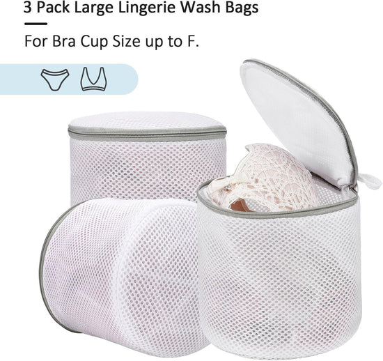 3-Pack Bra Laundry Wash Bags with Support Frame, Delicate Lingerie Mesh Bags for Machine Washing, Anti-Deformation Underwear Protector (Grey)