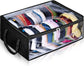 Large Capacity Foldable Hat Organizer Storage Box with Clear See-Through Window for Baseball Caps, Clothes, Toys, and Books, Underbed and Closet Container (Black)