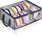 Large Capacity Foldable Hat Organizer Storage Box with Clear See-Through Window for Baseball Caps, Clothes, Toys, and Books, Underbed and Closet Container (Grey)