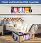 Large Capacity Foldable Hat Organizer Storage Box with Clear See-Through Window for Baseball Caps, Clothes, Toys, and Books, Underbed and Closet Container (Grey)