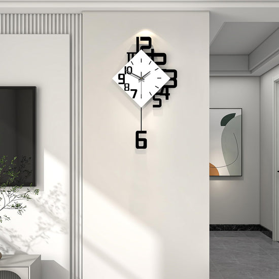 Modern Diamond Wall Clock – Creative 3D Design Silent Quartz Wall Clock for Living Room, Bedroom, Office, Home Decor, Battery Operated (Black-White)