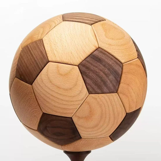 Handcrafted Wooden Football Puzzle – 3D Mortise and Tenon Soccer Ball Assembly Kit |Walnut , Beech Wood | DIY Gift for Adults, Kids & Football Fans