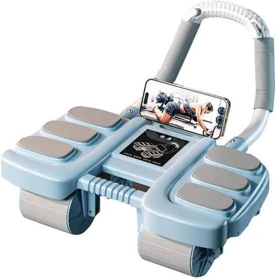 Automatic Rebound Ab Roller with Six-Point Elbow Support & Phone Holder for Home Gym Core Workout (Blue)