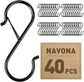 40-Pack S-Shaped Hooks with Safety Buckle, Black Finish, for Hanging Bags, Kitchen Tools, Plants & Decor—Fits Rods up to 0.5 Inch Diameter—Easy Open/Close Design, Multi-Use Home Organization Tool (Black)