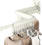 Wall-Mounted Folding Drying Rack with Windproof Holes & Retractable Rod for Balcony, Bathroom & Indoor Use (White)
