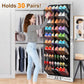 Over the Door Shoe Organizer with 20 Mesh Pockets, Heavy Duty Hanging Shoe Rack for 30 Pairs, Space Saving Closet Storage for Sneakers Boots (Black)