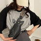 Cute 3D Cat Shape Crossbody Bag – Unisex PU Leather Shoulder Sling Backpack for Women & Men, Fashionable Mini Chest Bag, Trendy Accessory (Black-Grey)