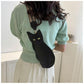 Cute 3D Cat Shape Crossbody Bag – Unisex PU Leather Shoulder Sling Backpack for Women & Men, Fashionable Mini Chest Bag, Trendy Accessory (Black-Puple)