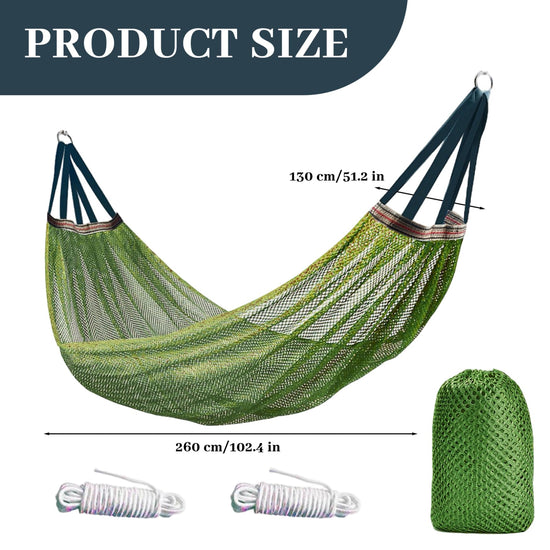 Outdoor Nylon Hammock with Tree Straps – Portable Mesh Hanging Bed for Camping, Beach, Garden, Lightweight & Durable Swing Chair (Green)