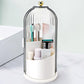 360° Rotating Makeup Brush Holder with Dustproof Cover, 3-Slot Vanity Organizer for Cosmetics & Toiletries, Birdcage Design for Bathroom & Desk (White)