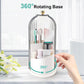 360° Rotating Makeup Brush Holder with Dustproof Cover, 3-Slot Vanity Organizer for Cosmetics & Toiletries, Birdcage Design for Bathroom & Desk (White)
