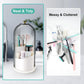 360° Rotating Makeup Brush Holder with Dustproof Cover, 3-Slot Vanity Organizer for Cosmetics & Toiletries, Birdcage Design for Bathroom & Desk (White)