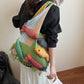 Boho Knit Tote Bag with 3D Fish Applique – Patchwork Shoulder Bag for Women, Beach, Travel & Daily Use – Soft Fringe Design (Green)