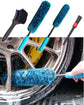 4-Piece Wheel Cleaning Brush Set with 2 Soft Wool Brushes, Detail Brush, Tire Brush, Bendable Neck, Anti-Slip Handle, Durable Synthetic Fibers, for Routine Car Care (Blue)