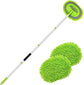 Telescopic Car Cleaning Mop with 4-Section Aluminum Pole, Rotating Microfiber Head, Anti-Slip Grip, Interchangeable Chenille Pads, Multi-Surface Use for Vehicles, Windows, Floors, and Ceilings (Green)