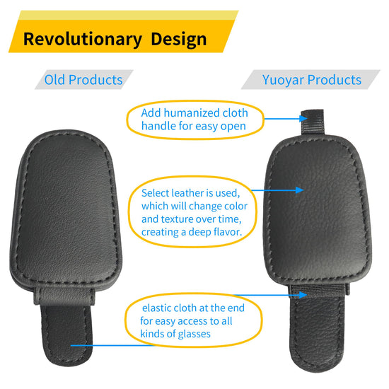 2-Pack Car Sun Visor Sunglasses Holder – Magnetic Flip Cover, PU Leather Eyewear & Card Organizer, Easy One-Hand Open, Scratch-Free, Universal Fit for All Vehicles (Black)